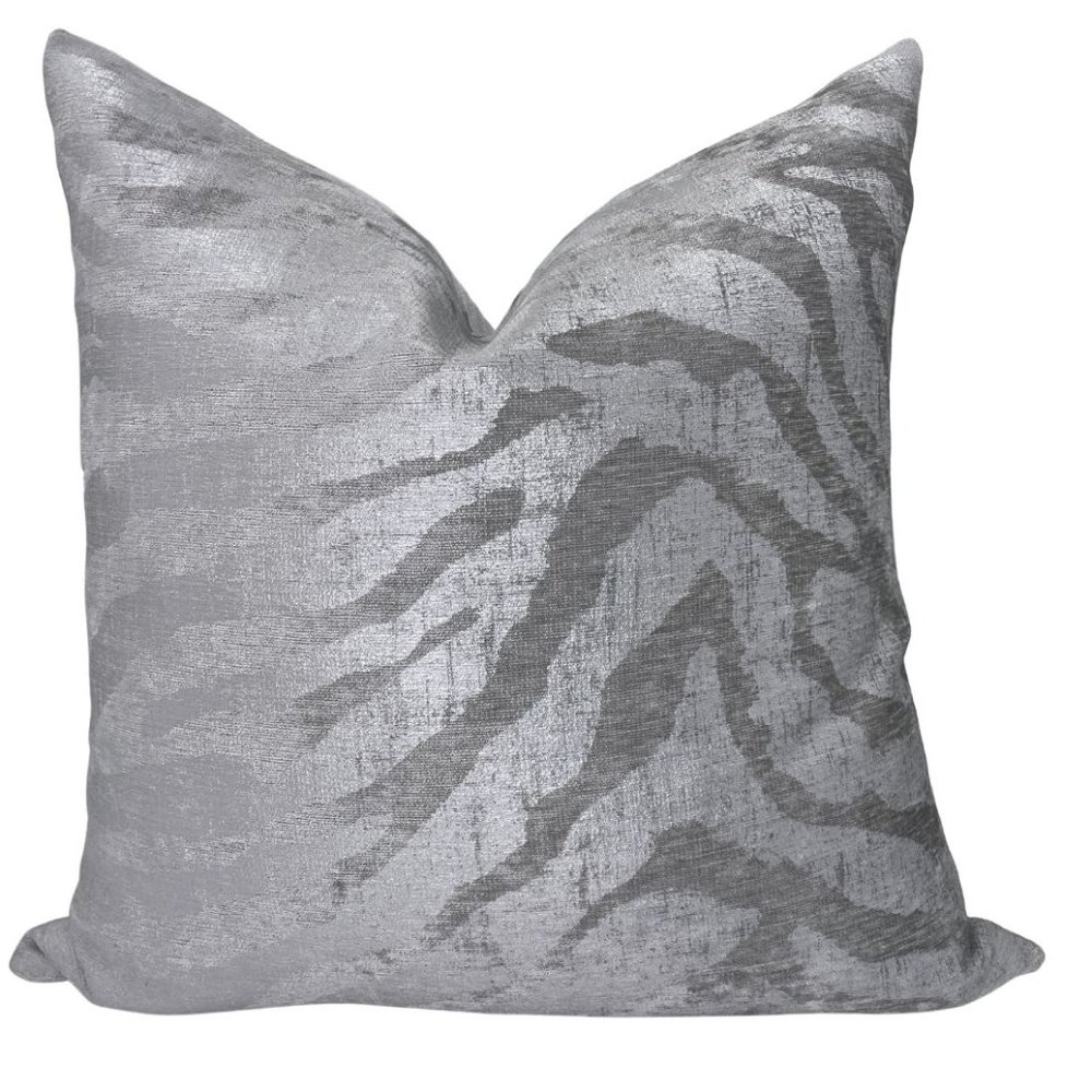 Two Silver Luxe Velvet Zebra Print Pillow Covers (20x20)
